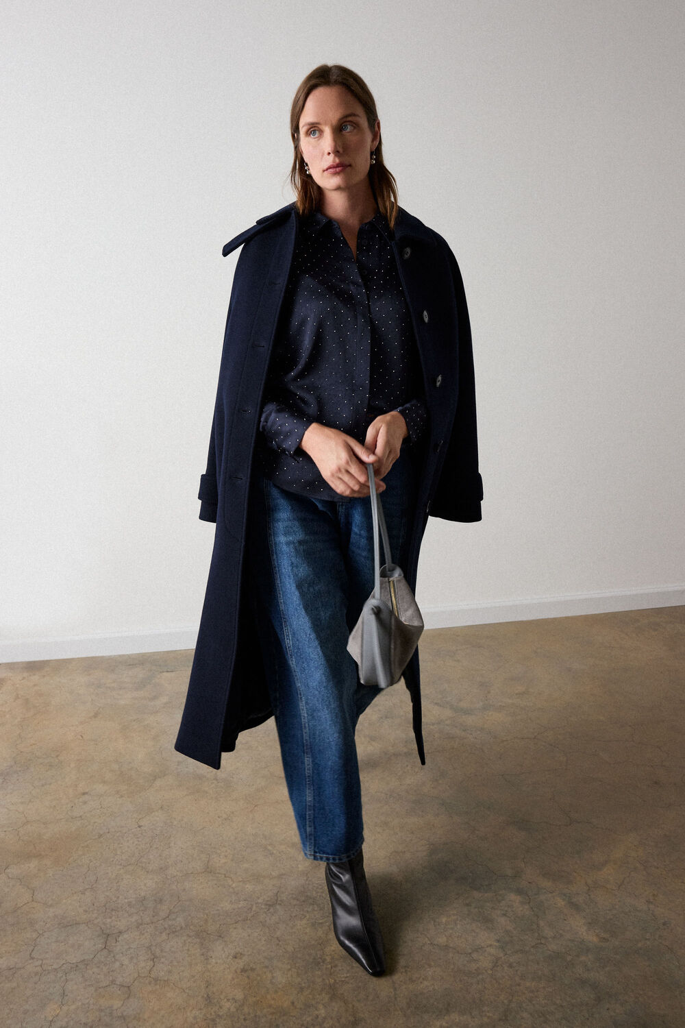 Navy Hot Fix Hammered Satin Shirt