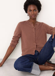 Fine Gauge Crew Neck Cardigan