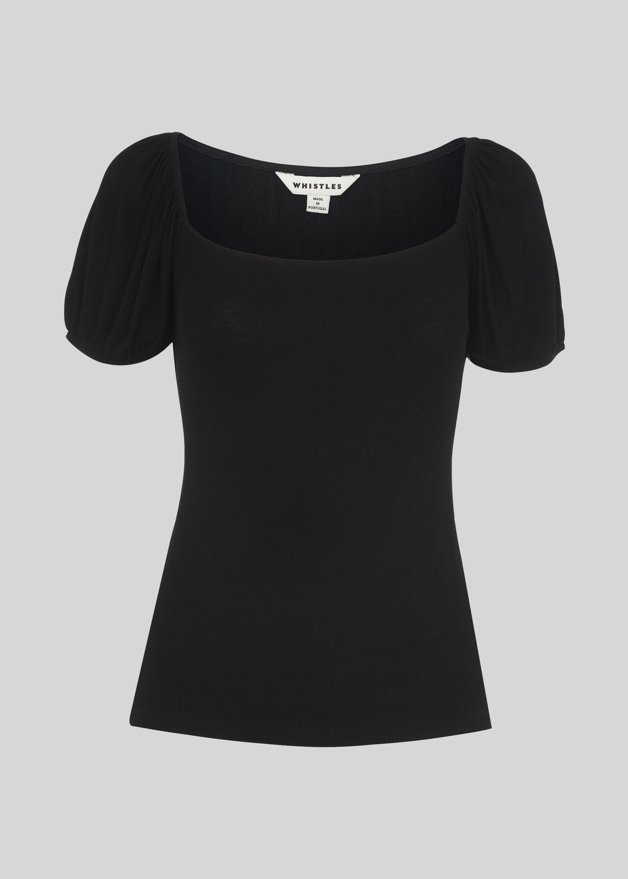 Fine Rib Square Neck T Shirt Black