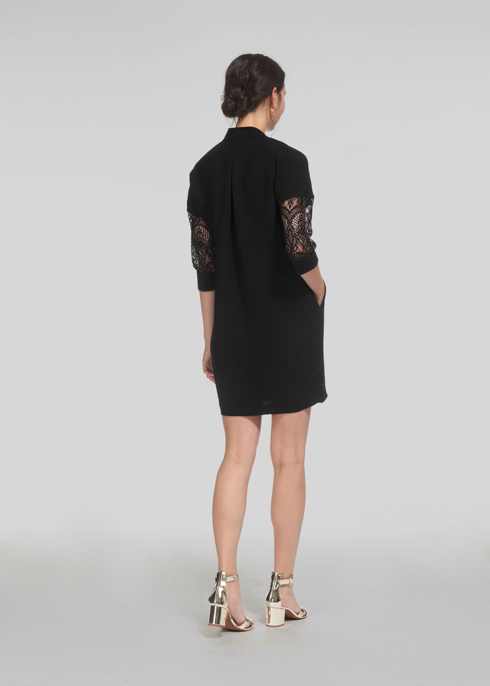 Paige Lace Sleeve Dress Black