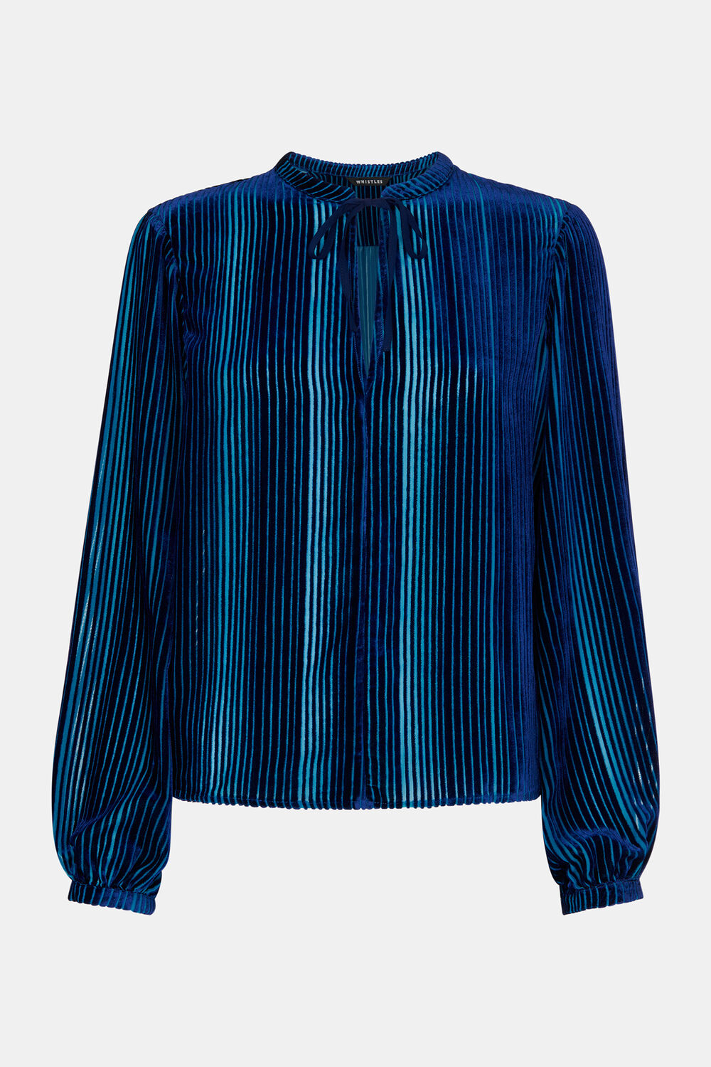 Blue Devore Stripe Velvet Blouse