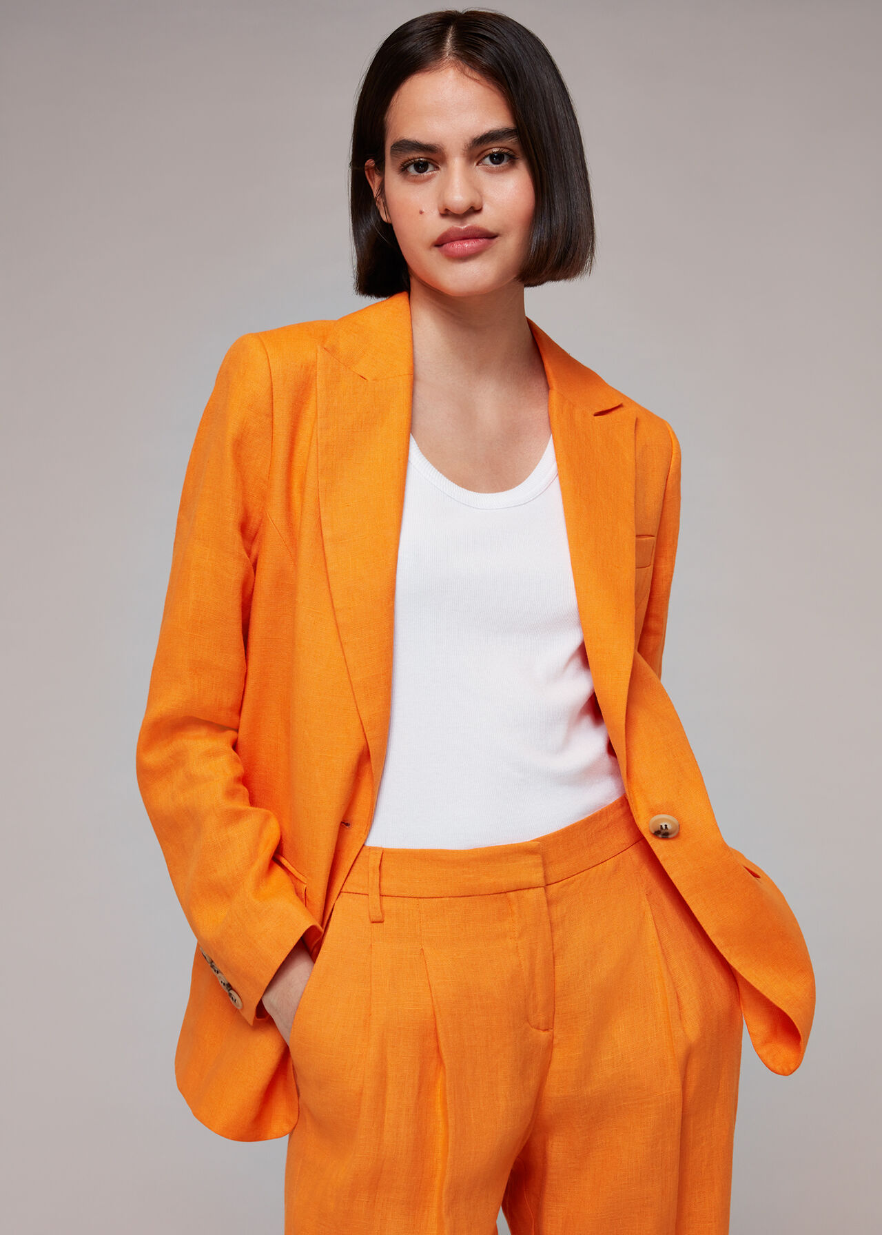 Orange Lucy Linen Blazer | WHISTLES