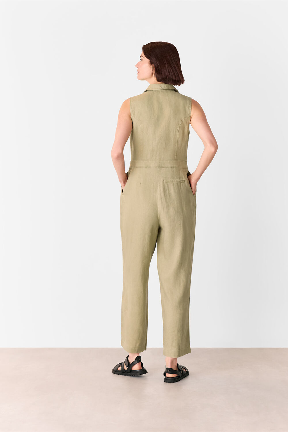 Neutral Ellis Western Linen Jumpsuit