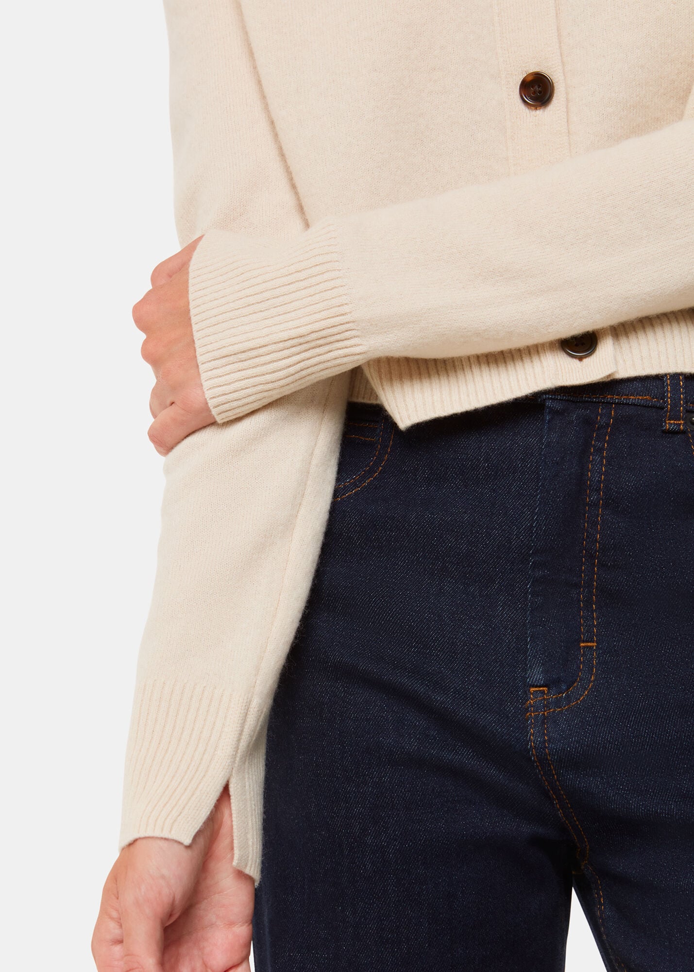Ivory Wool Cropped Cardigan | WHISTLES | Whistles UK |