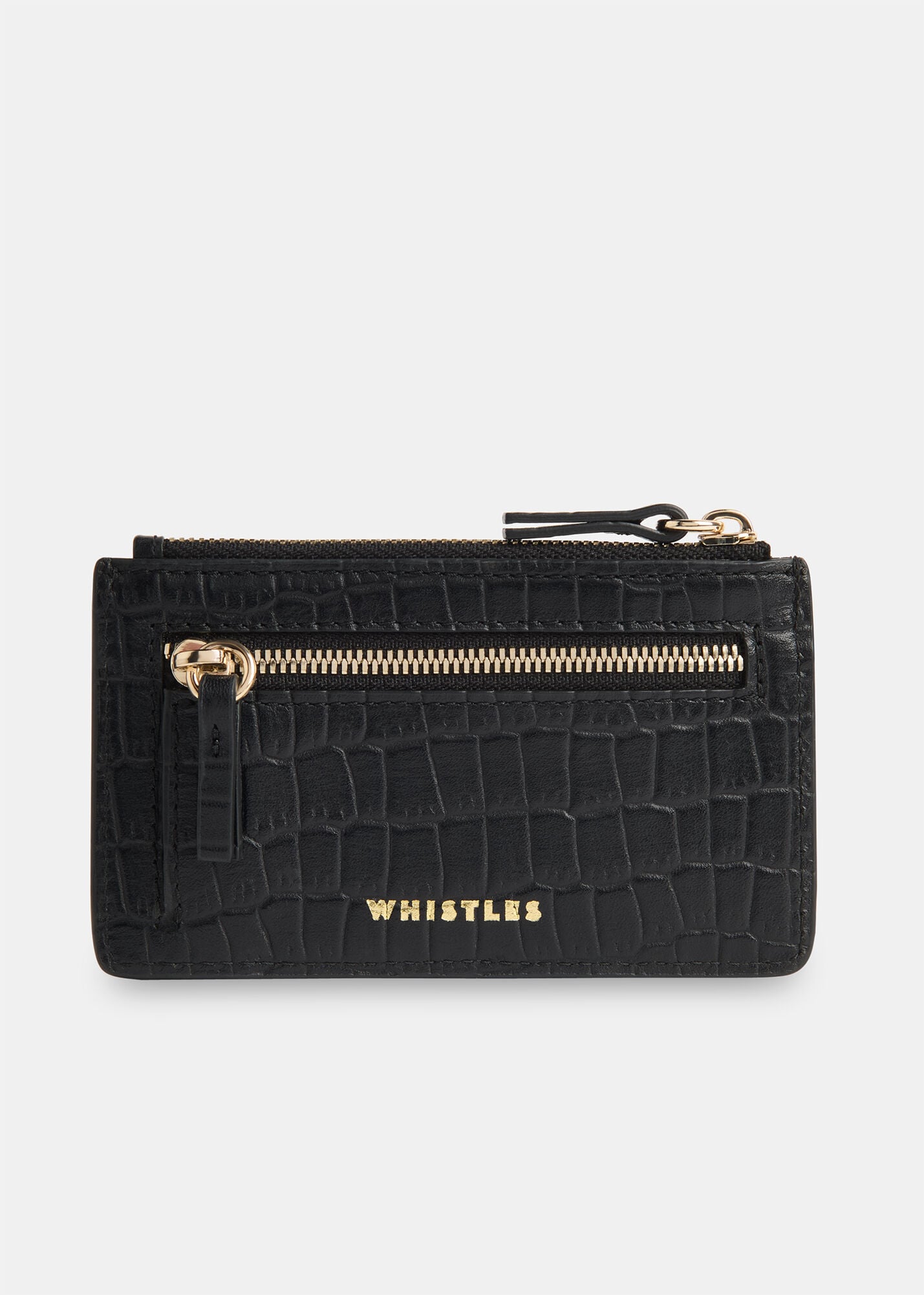 Black Shiny Croc-Effect Leather Coin Purse | Whistles | Whistles UK |