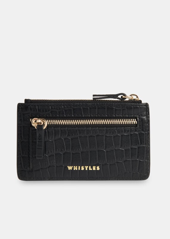 Black Croc Zip Top Card Holder Purse