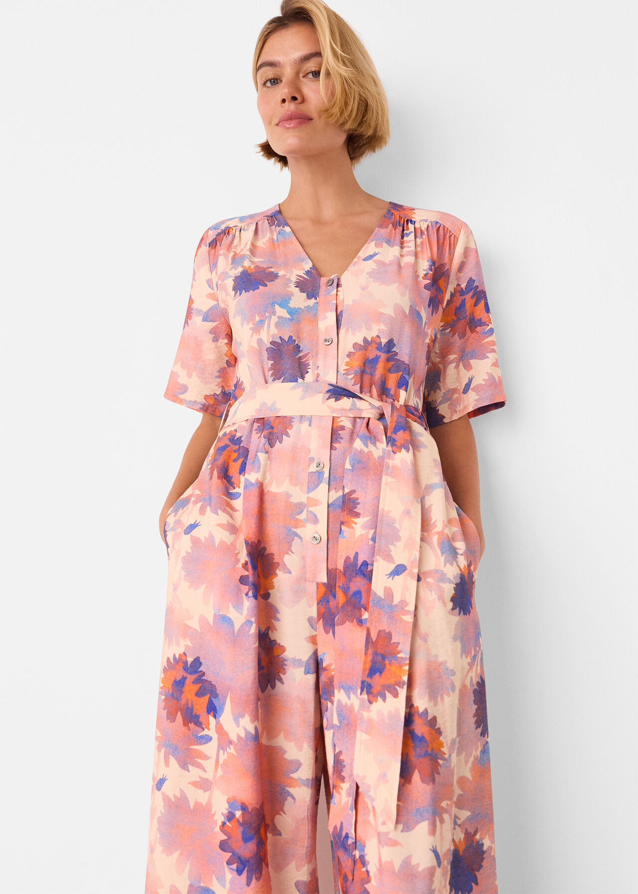 Floral Button Front Jumpsuit
