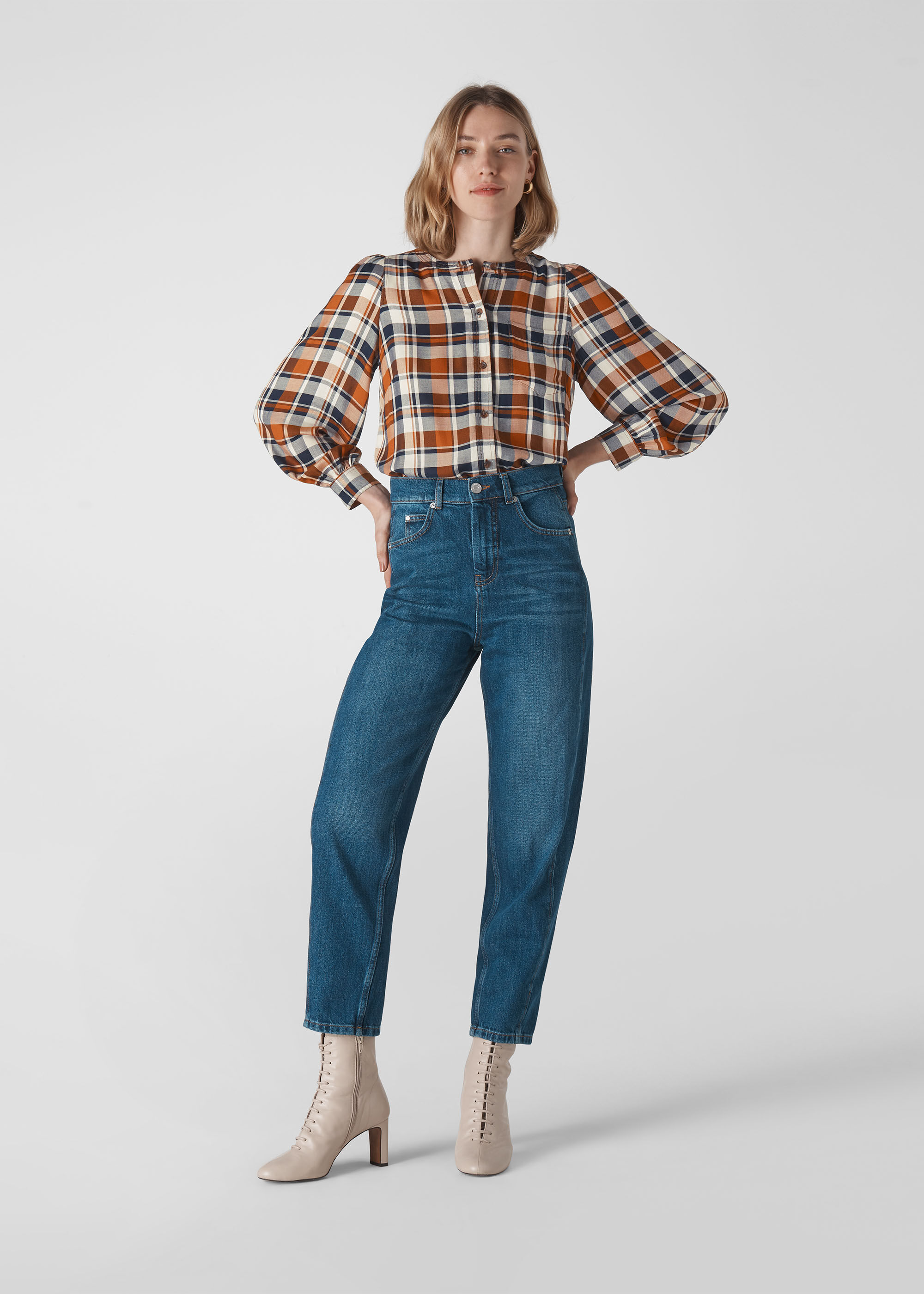 Multicolour Check Puff Sleeve Shirt