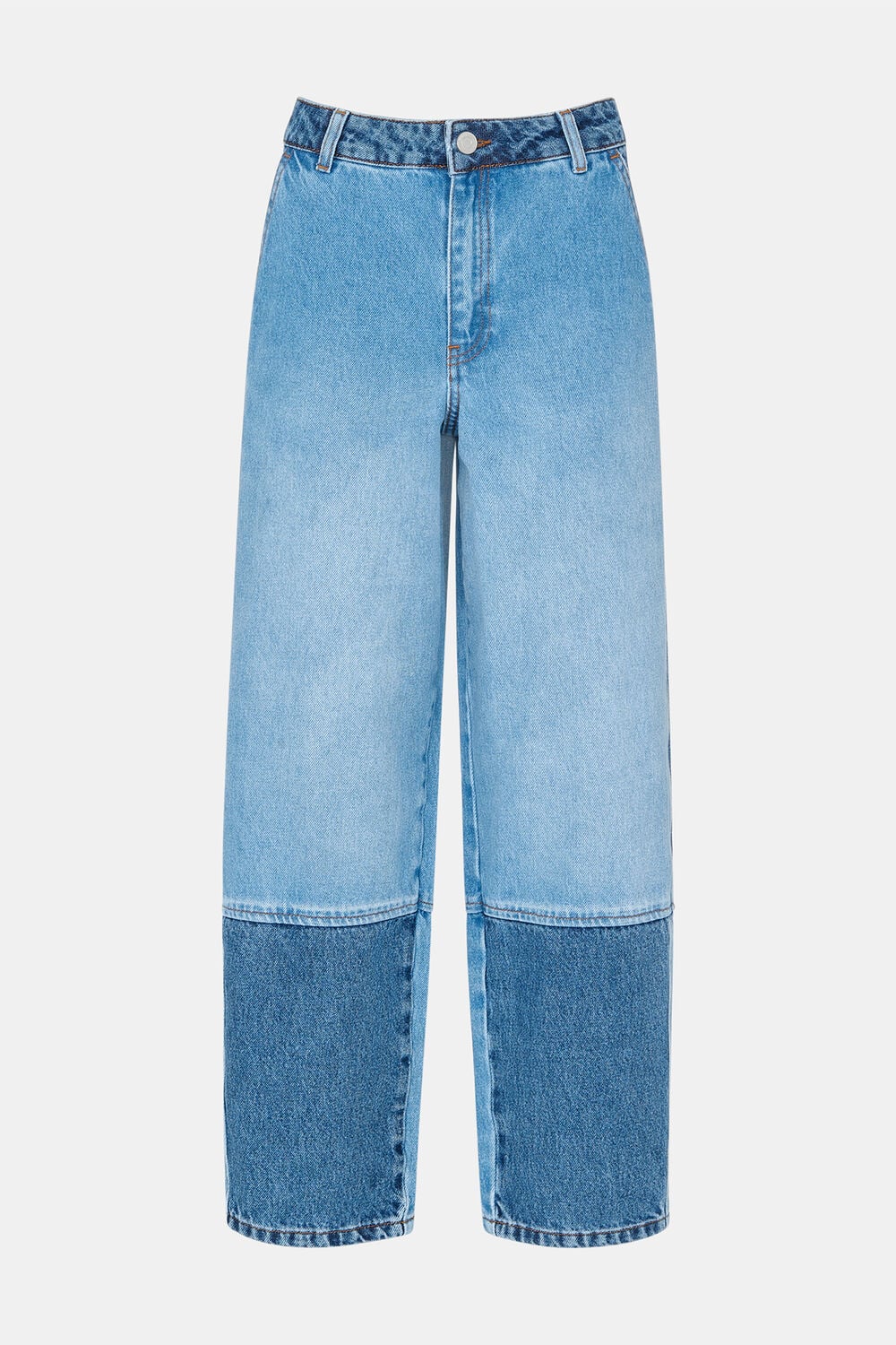 Denim Patchwork Barrel Leg Jean