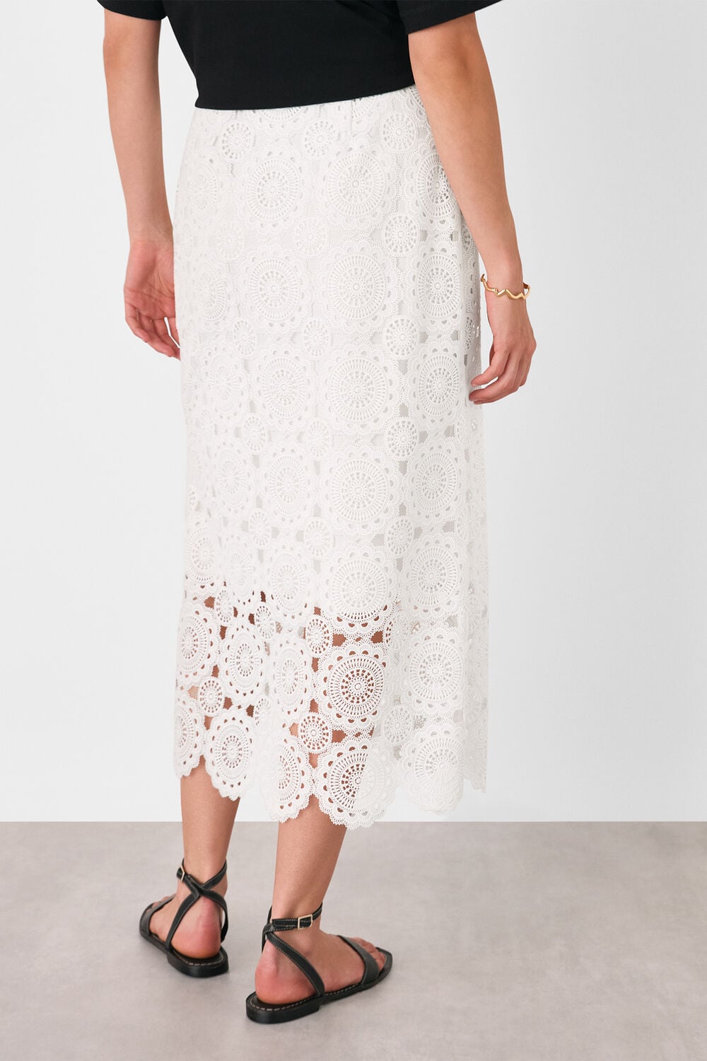 White Lace Column Midi Skirt