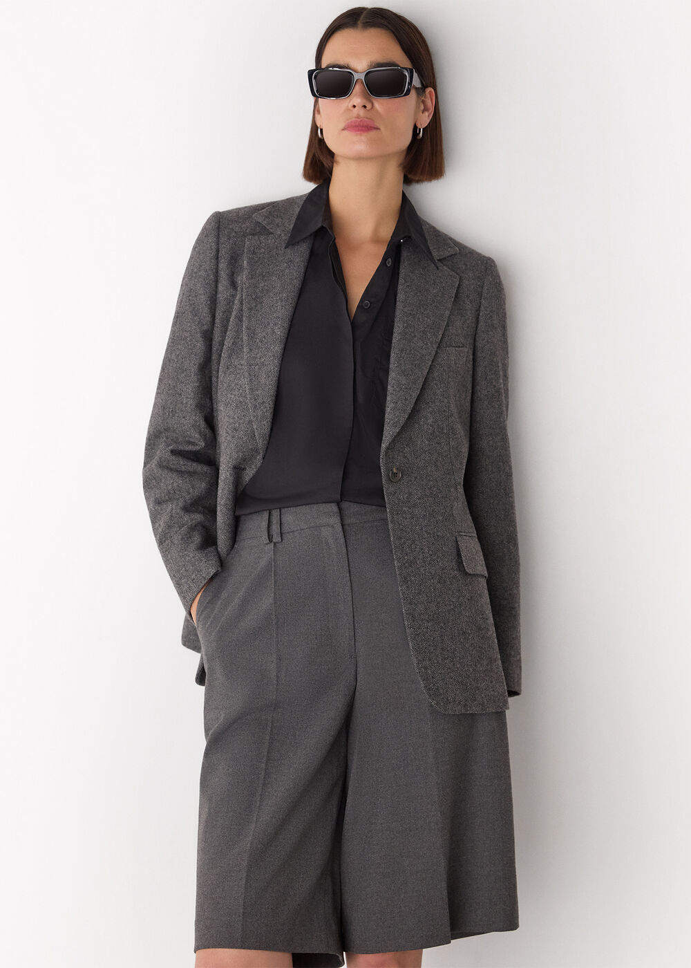 Herringbone Wool Blend Blazer