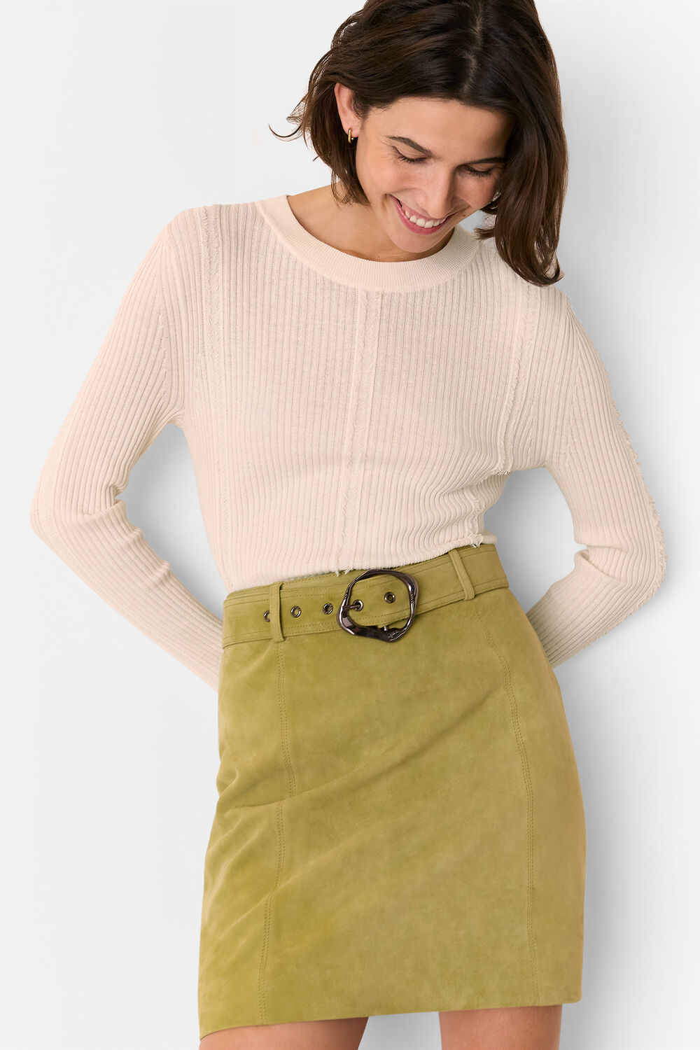 Olive Suede Belted Mini Skirt