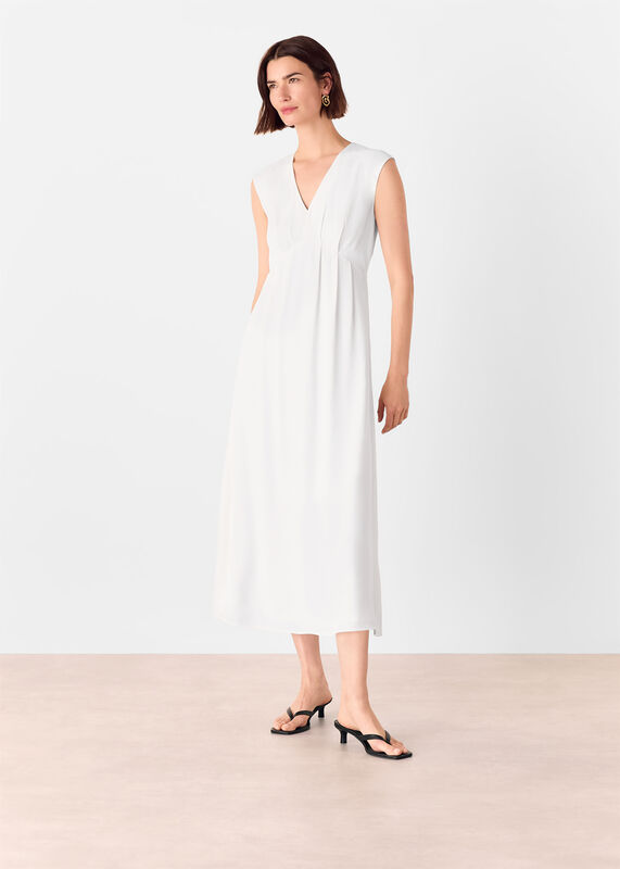 White Crepe Sleeveless Midi Dress
