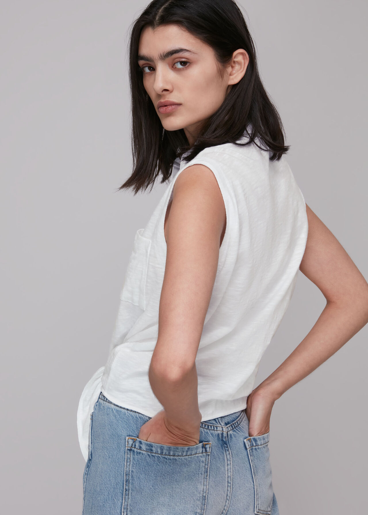 Tie Front Sleeveless Shirt