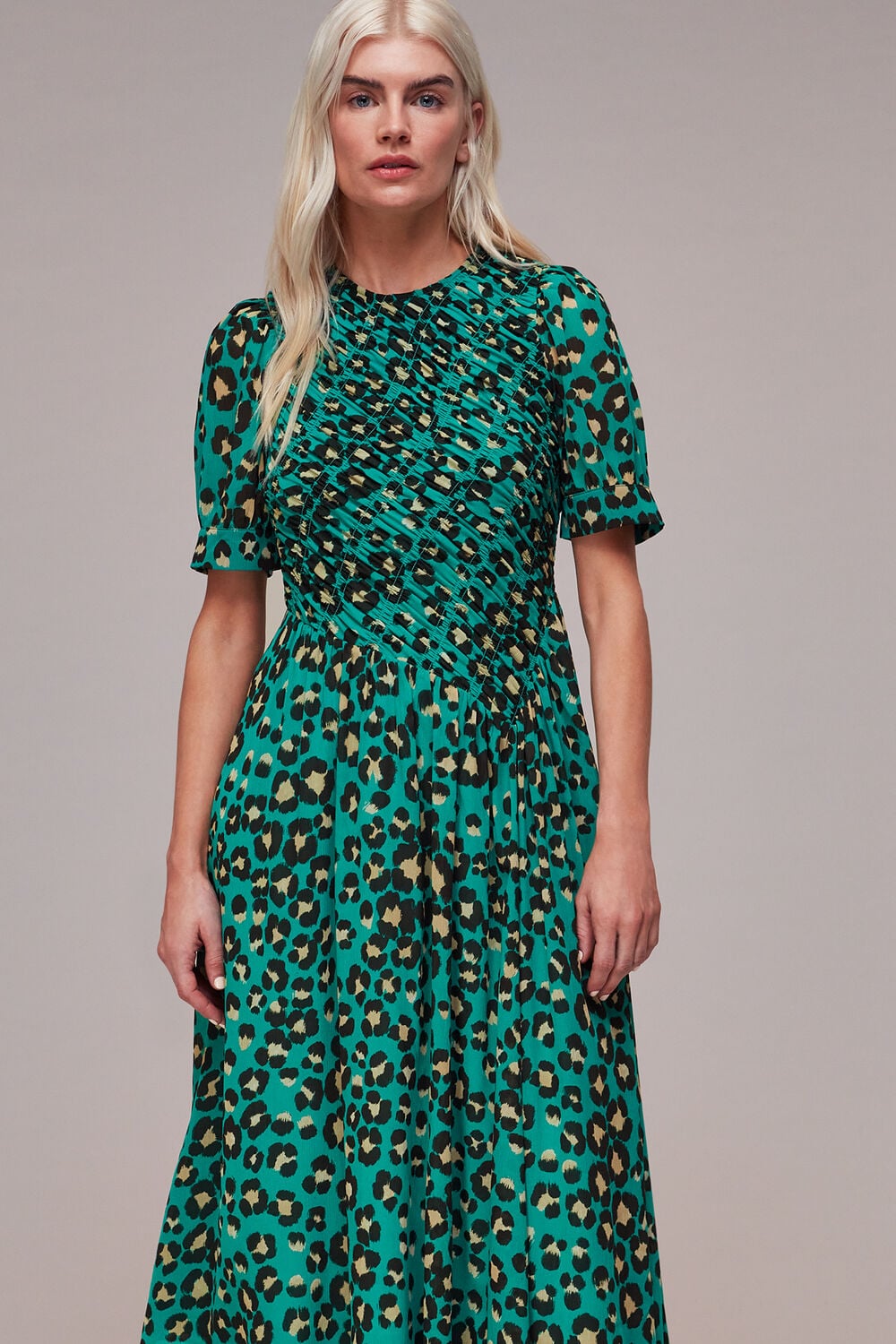 Petite Painted Leopard Shirred Dress