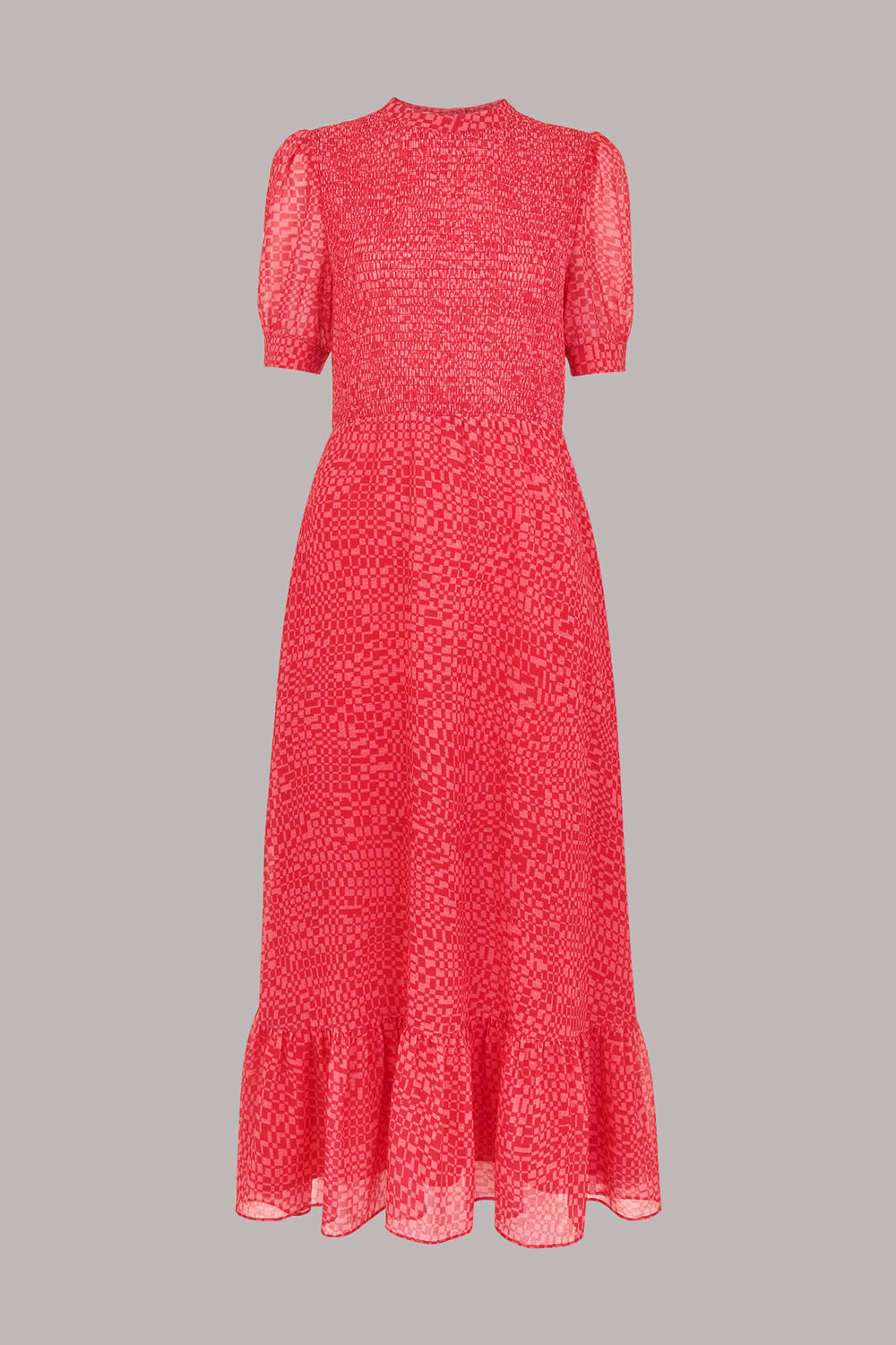 Shirred Checkerboard Dress