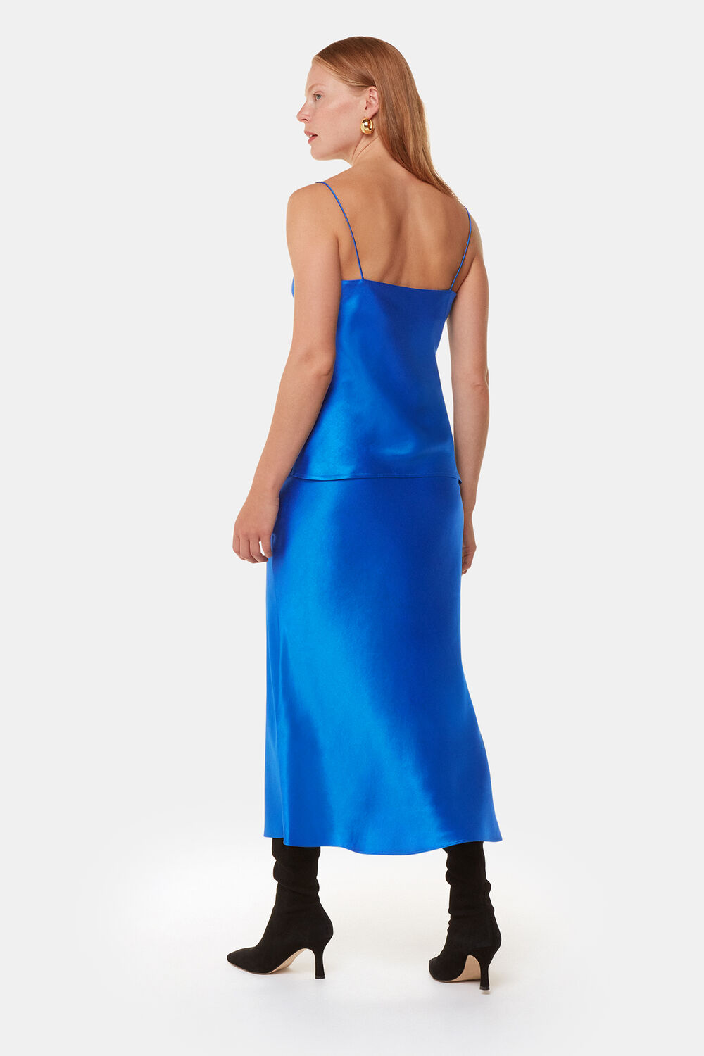 Blue Satin Bias Cut Skirt