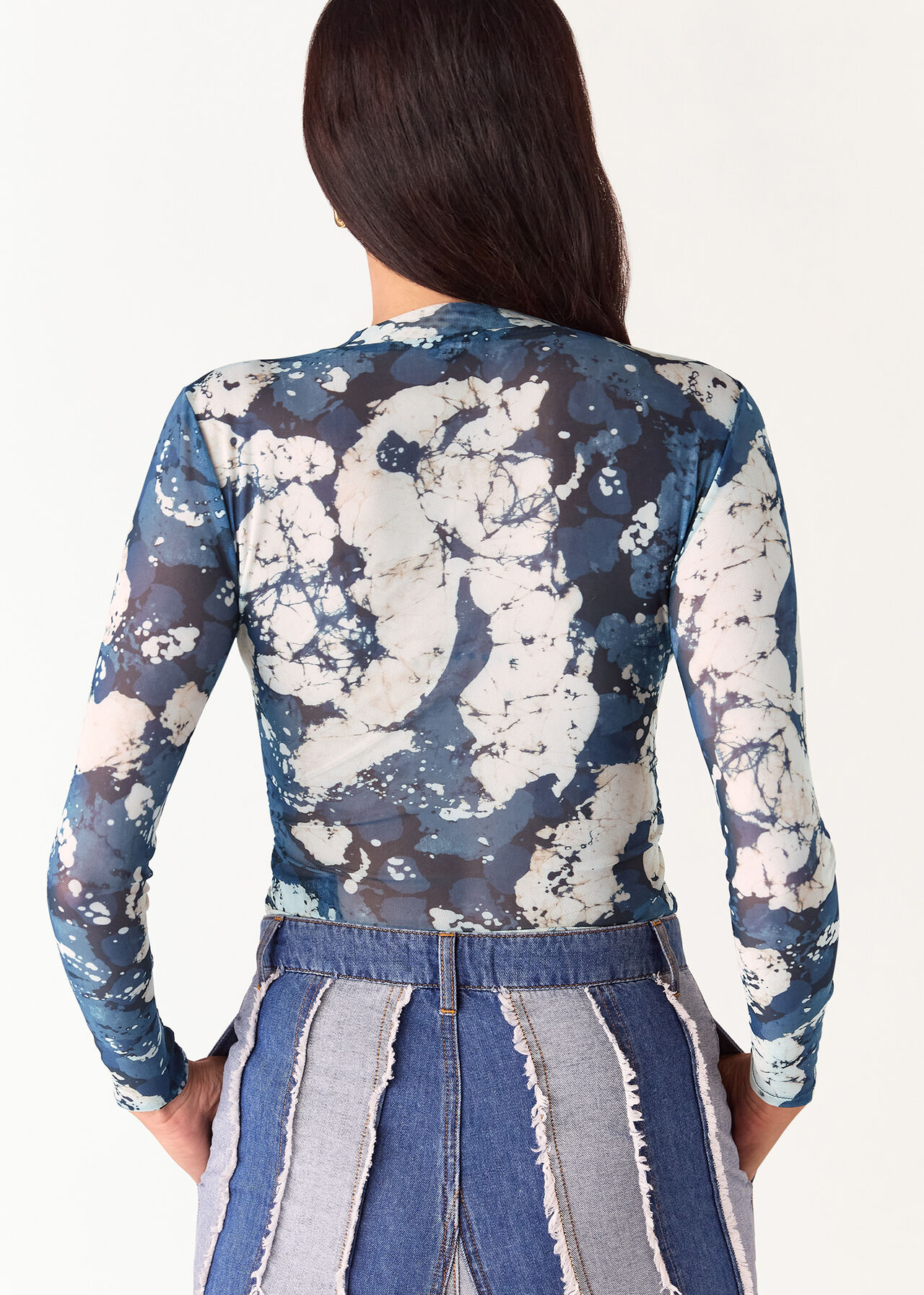 Batik Marble Gathered Mesh Top