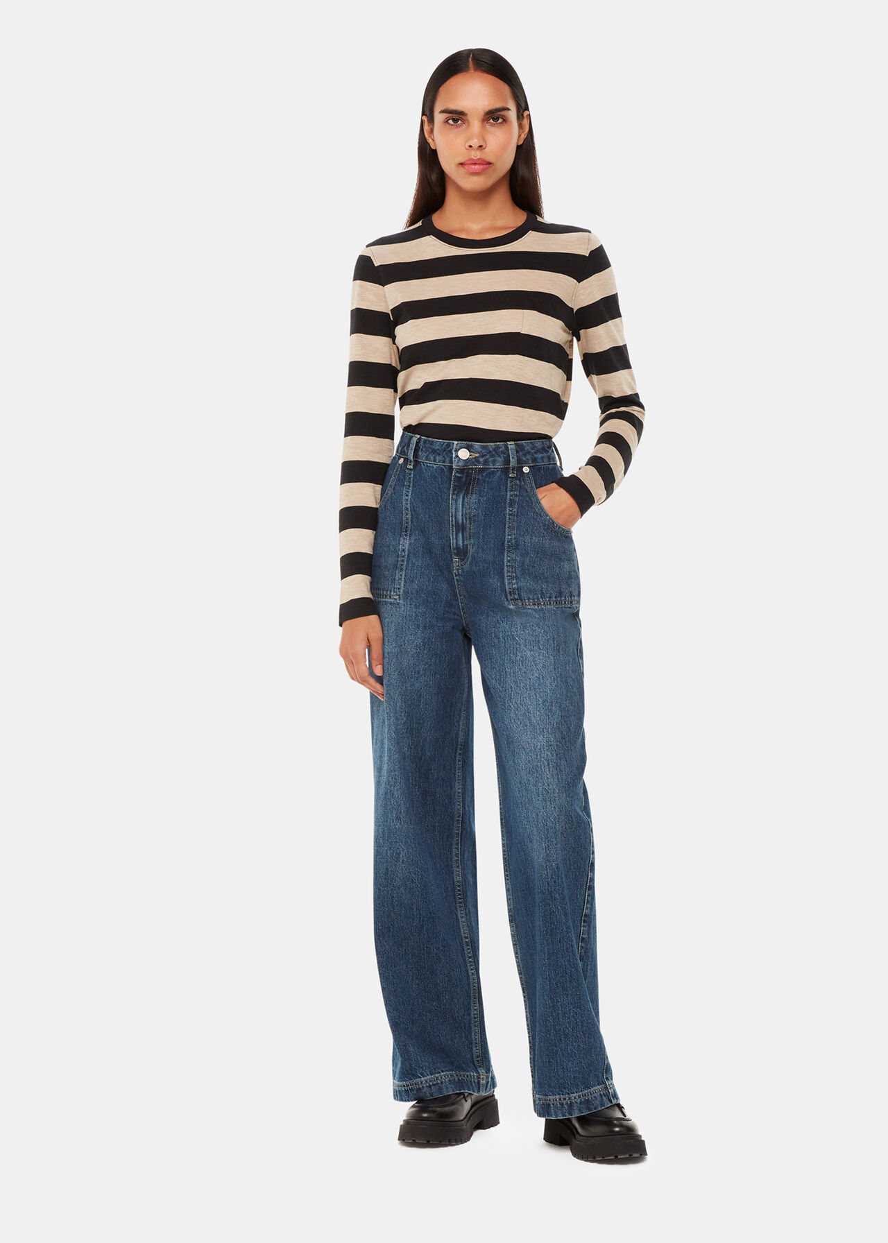 Stripe Crew Neck Pocket Top