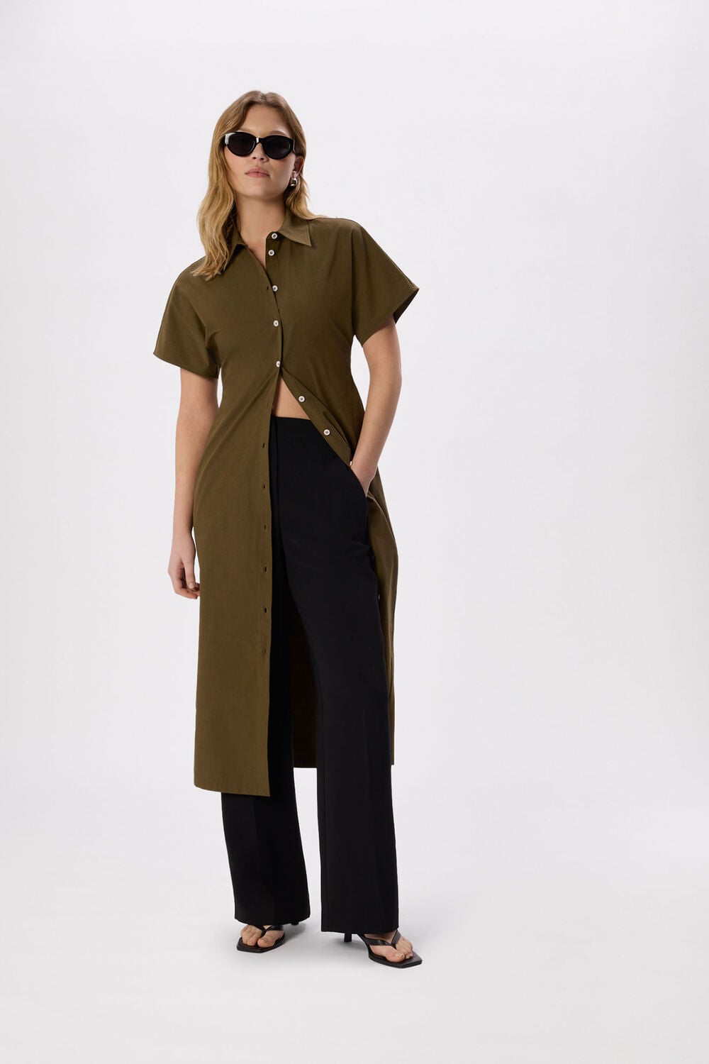 Cut Out Back Poplin Midi Dress