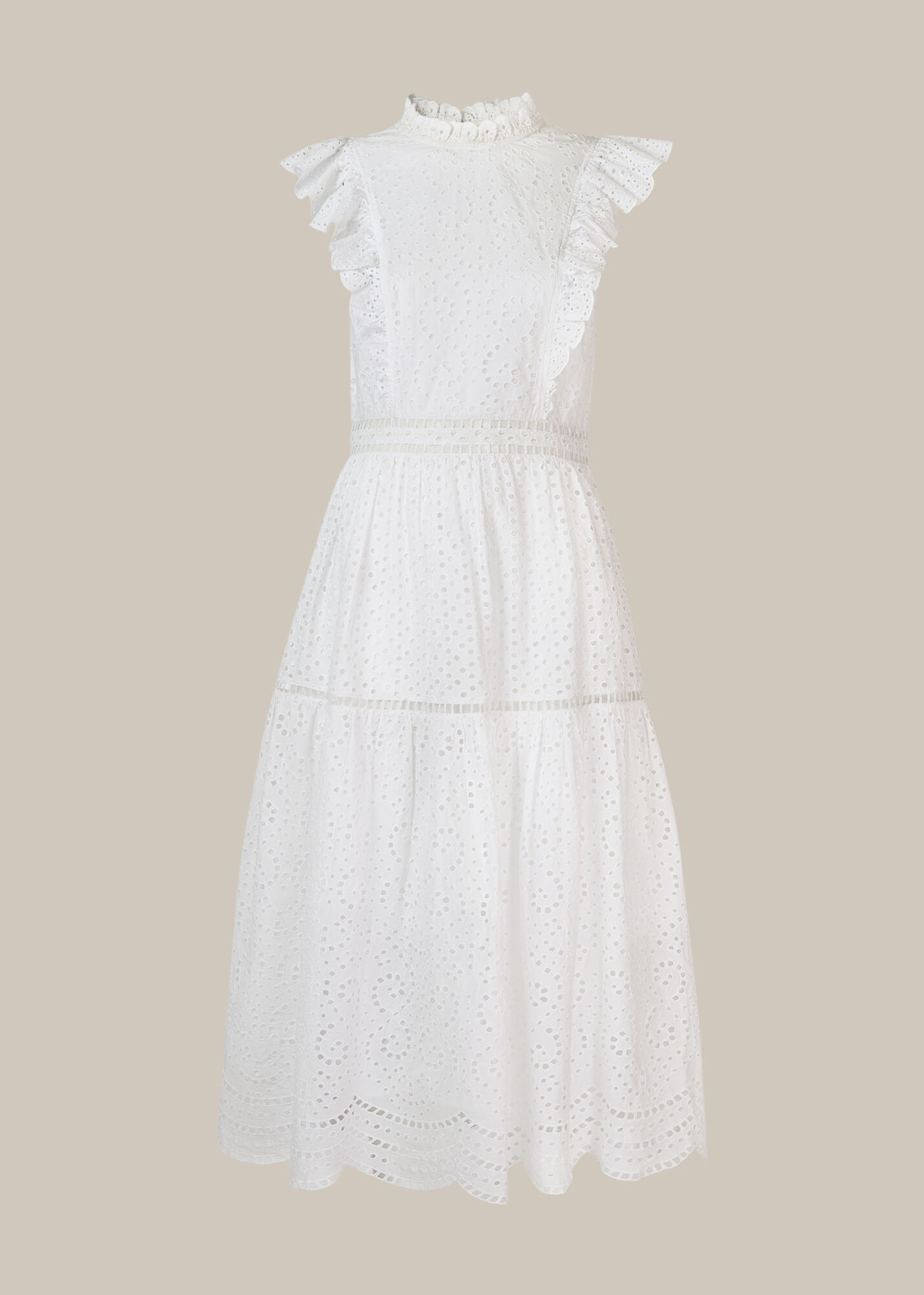 White Broderie Frill Sleeve Dress WHISTLES