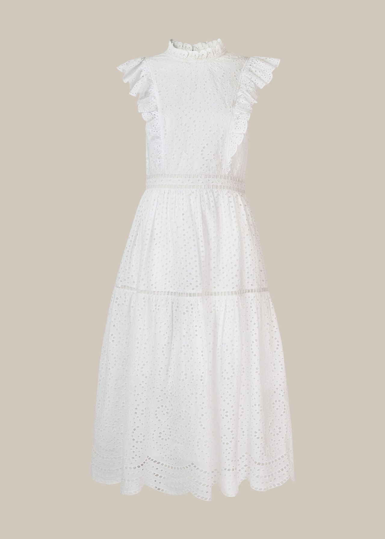 Broderie Frill Sleeve Dress White