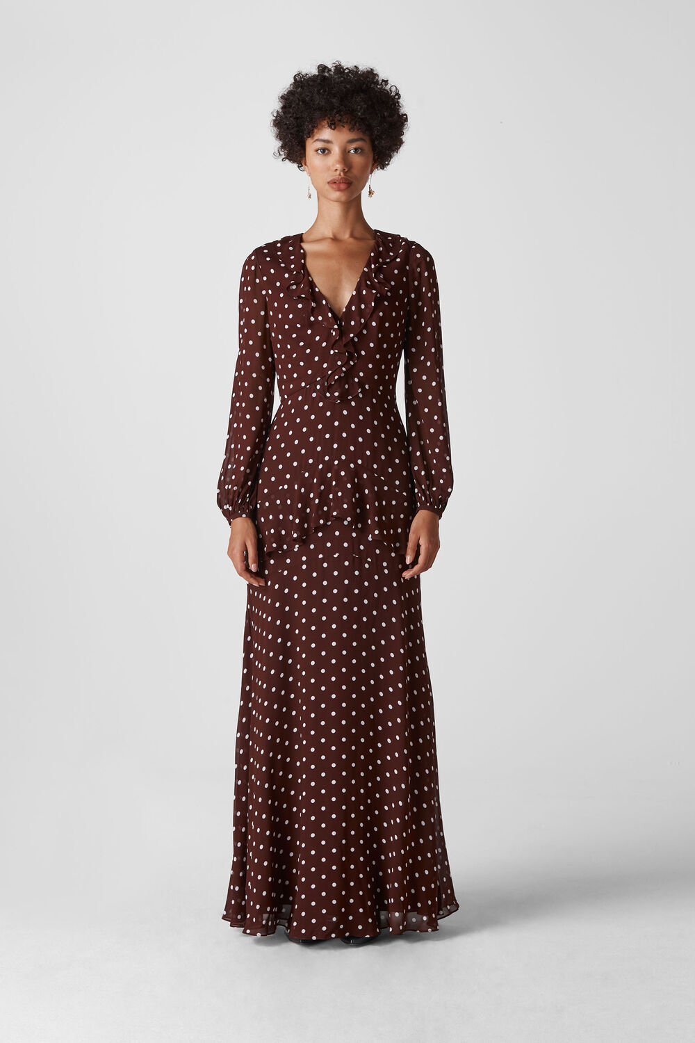 Desiree Spot Frill Maxi Dress
