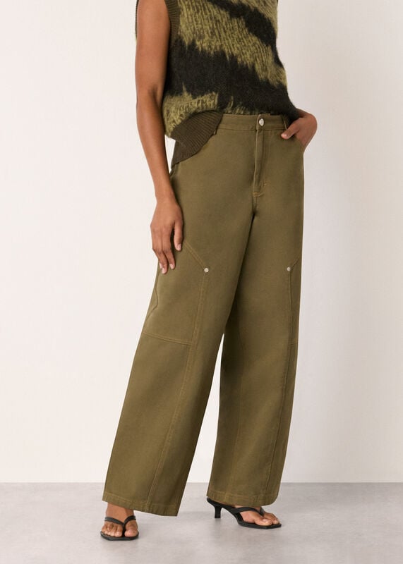 Khaki Barrel Mid Rise Trouser