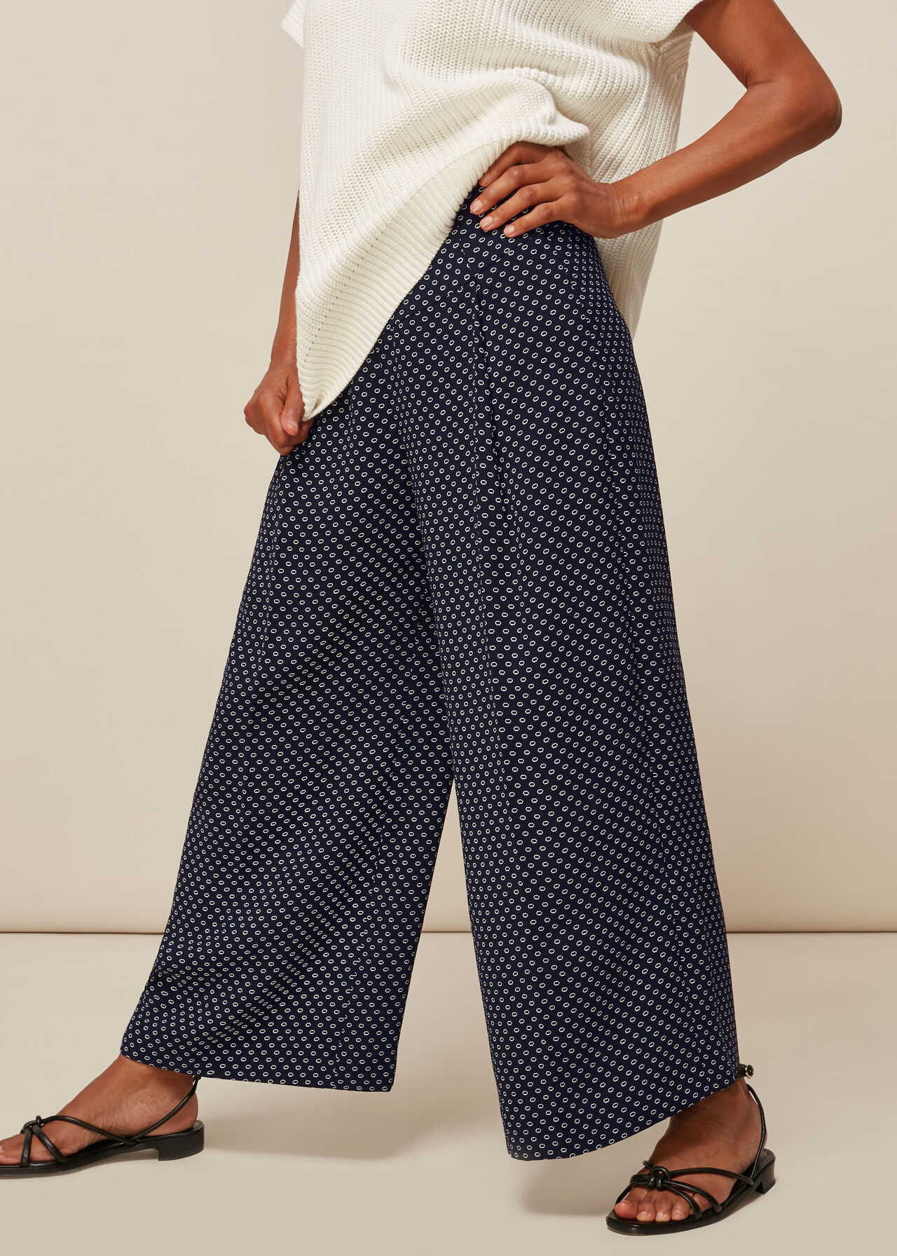 Navy/Multi Circle Spot Crepe Trouser | WHISTLES | Whistles UK