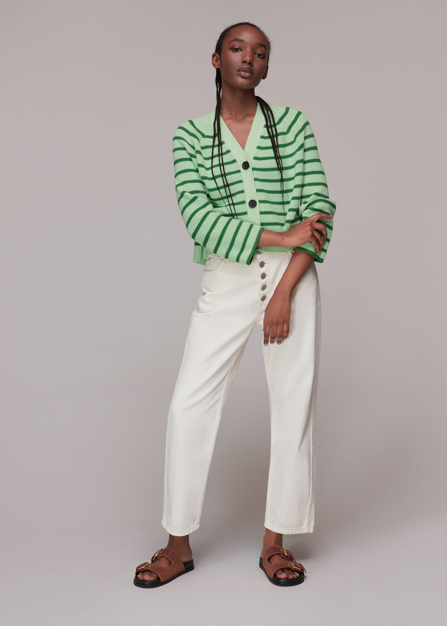 Green Multi Stripe Cotton Cardigan WHISTLES
