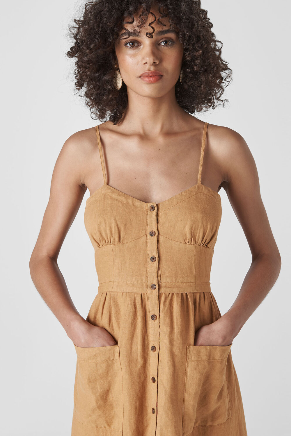Milana Tie Back Linen Dress Toffee