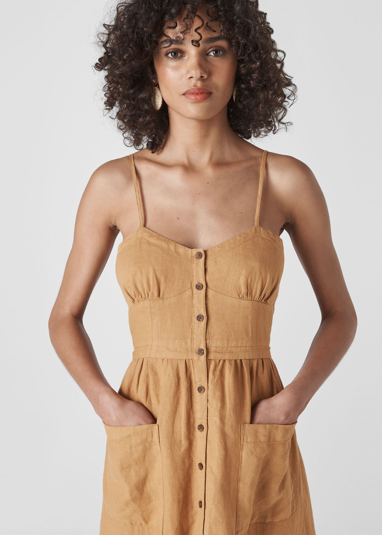 Milana Tie Back Linen Dress Toffee