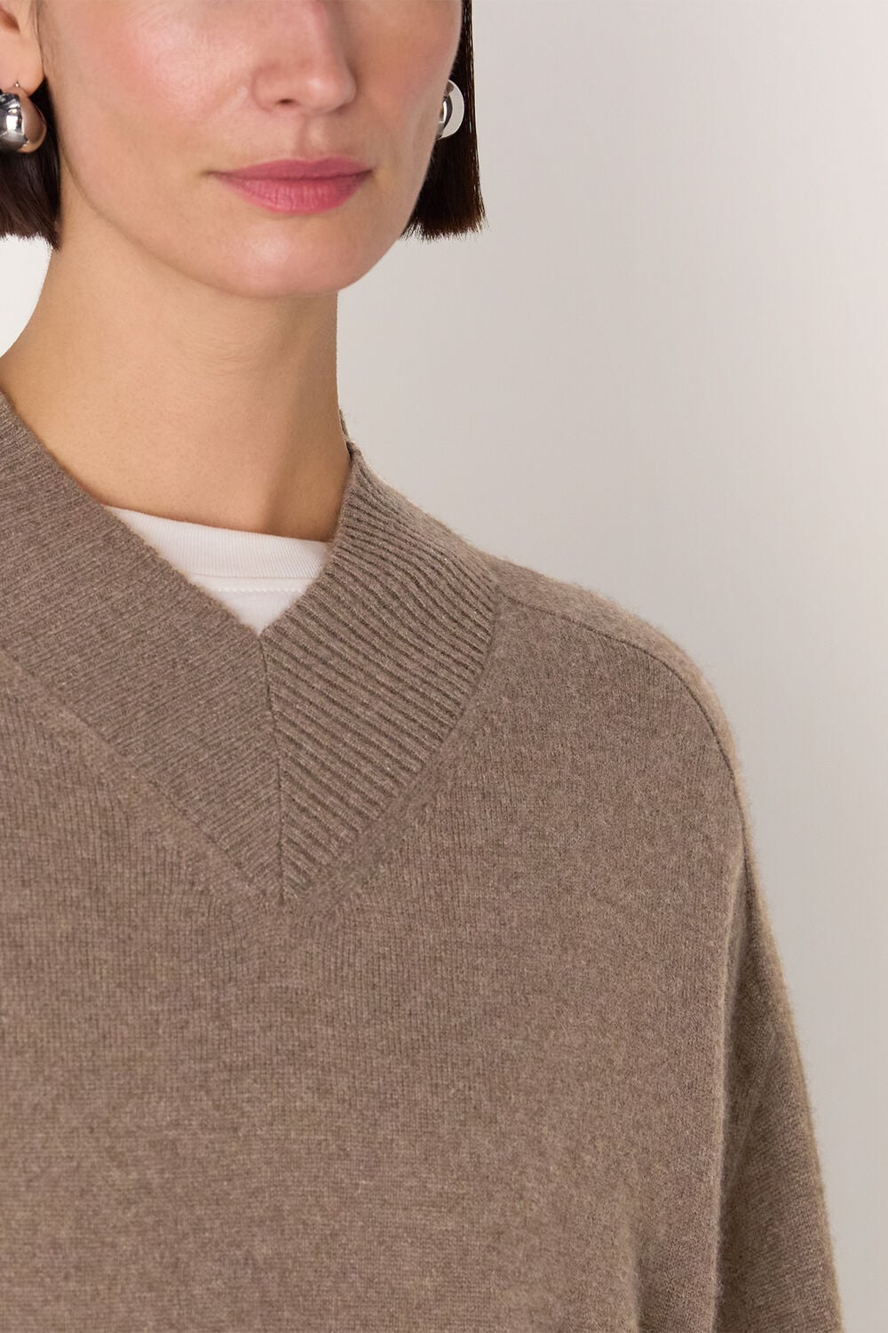 Neutral Cashmere V Neck Sweater