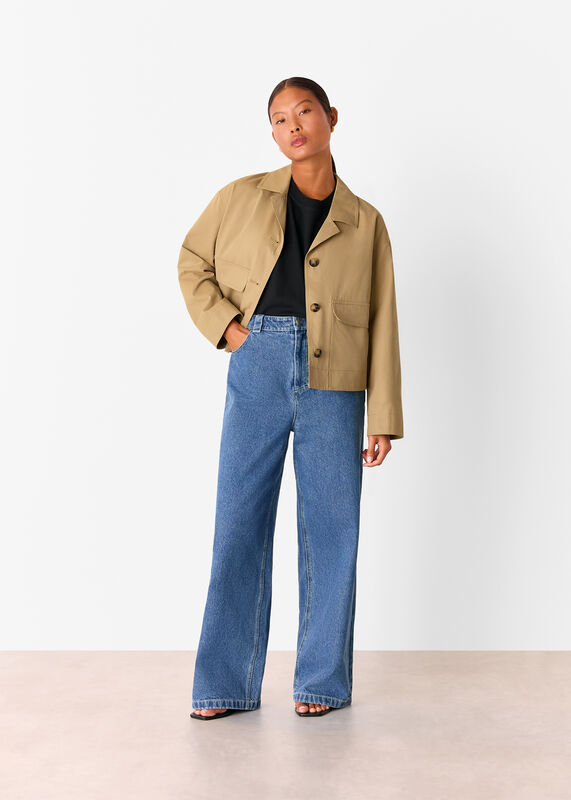 Neutral Petite Short Cotton Trench Jacket