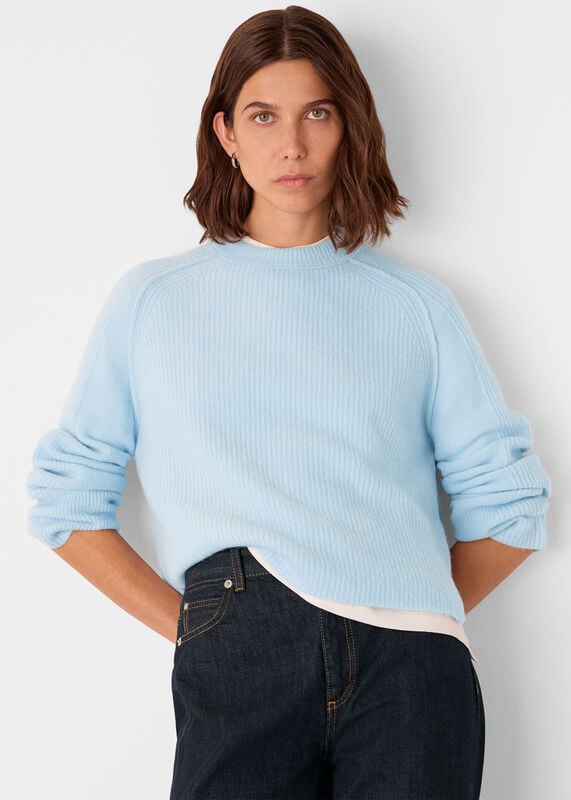 Pale Blue Aria Wool Mix Crew Knit