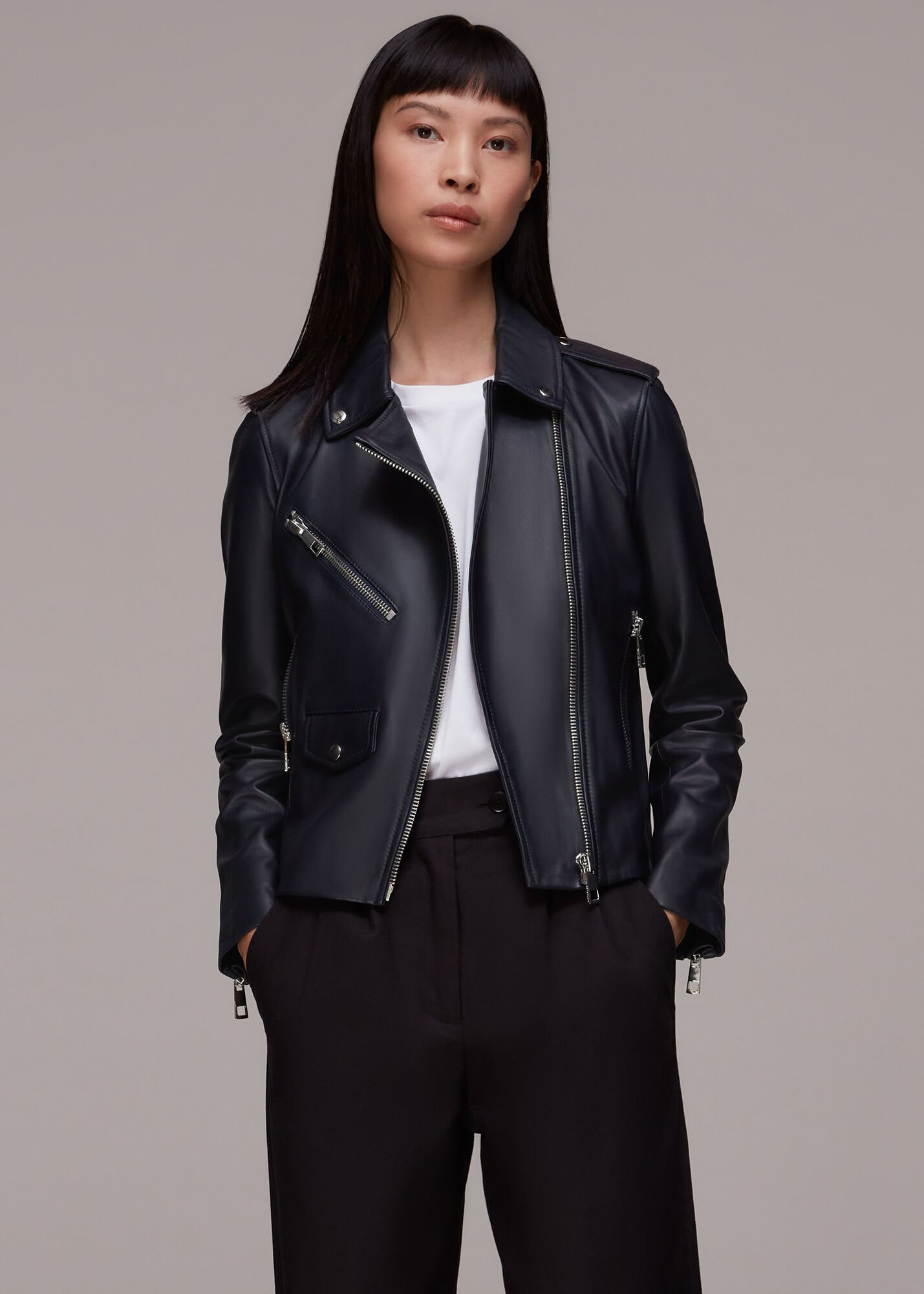 Whistles agnes leather clearance biker jacket