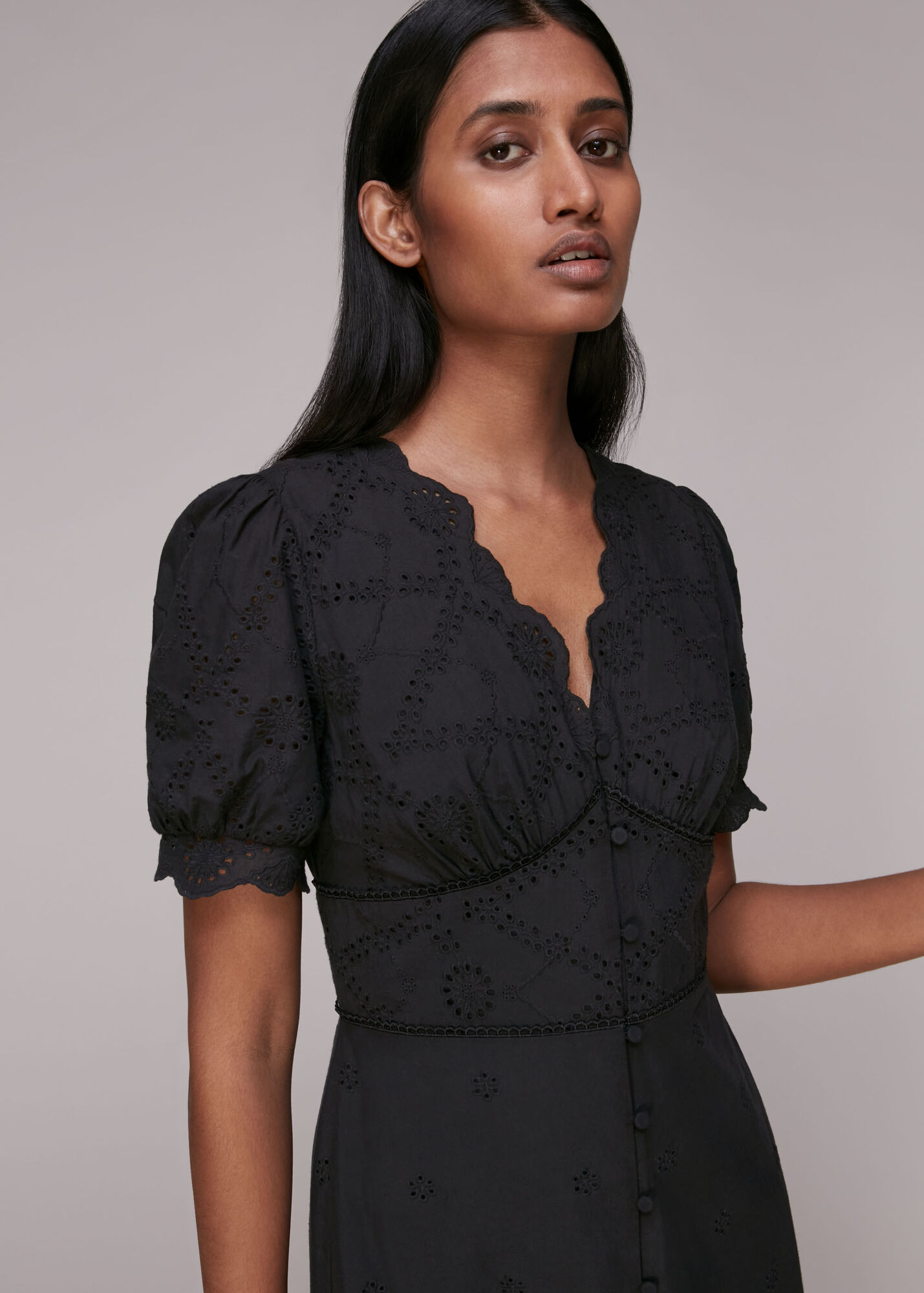 Black Carolyn Broderie Dress | WHISTLES