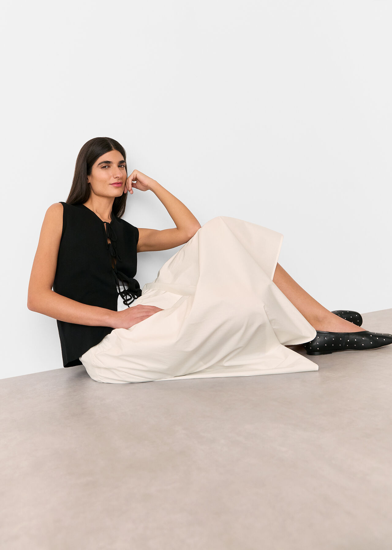 Whistles Cotton Waisted Midi Skirt Whistles Cotton Waisted Midi Skirt