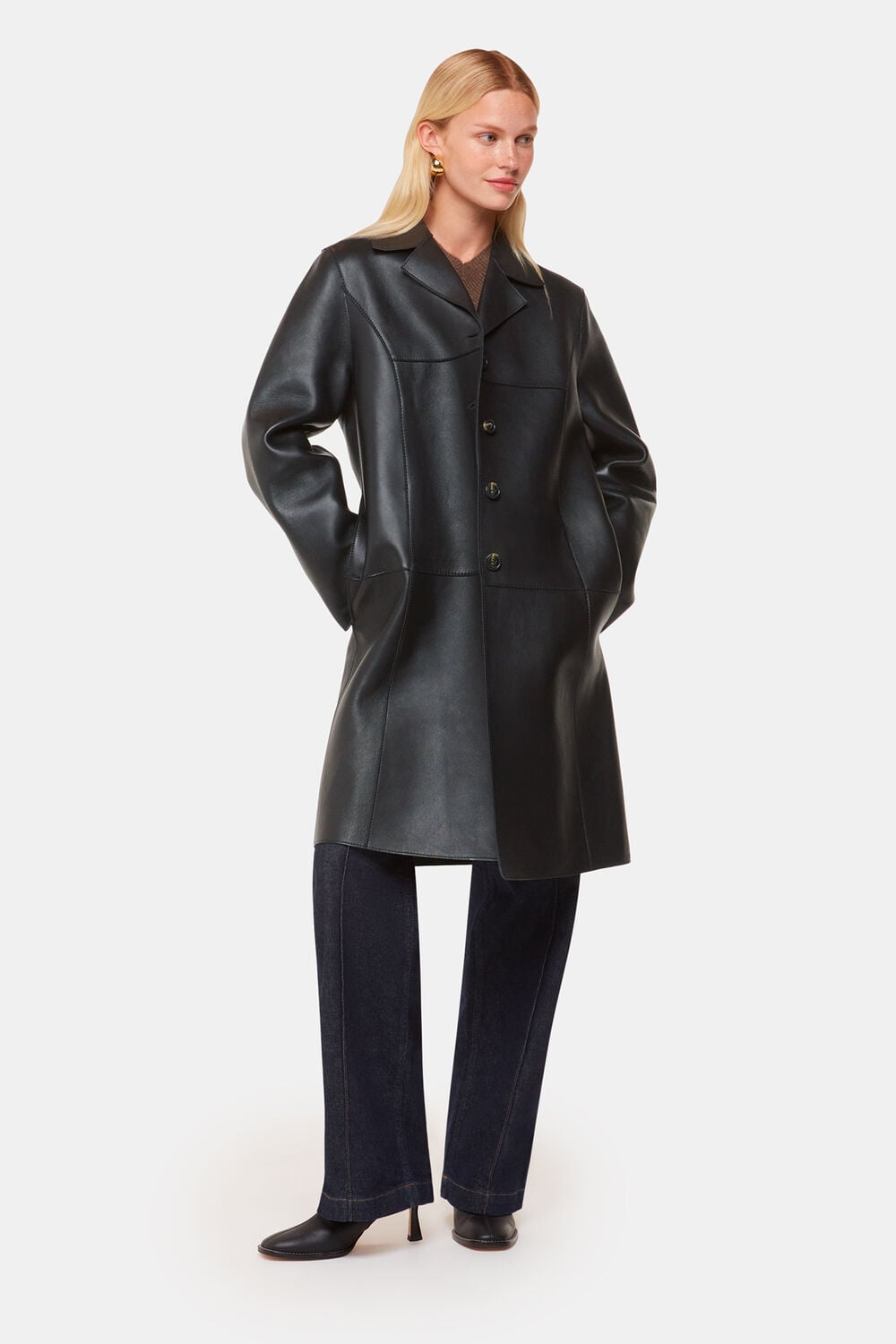 Black Gemma Bonded Leather Coat