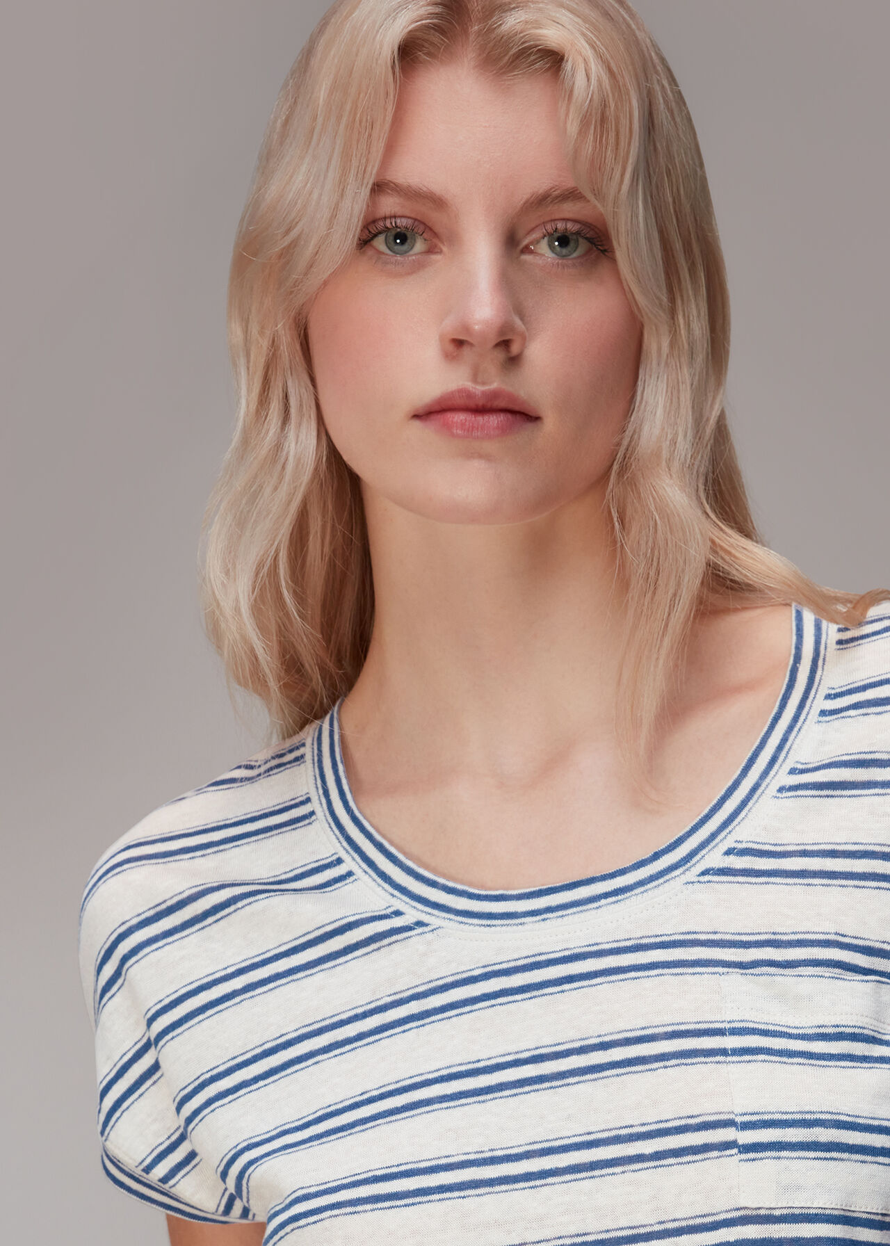 Linen Stripe Scoop Neck Tee