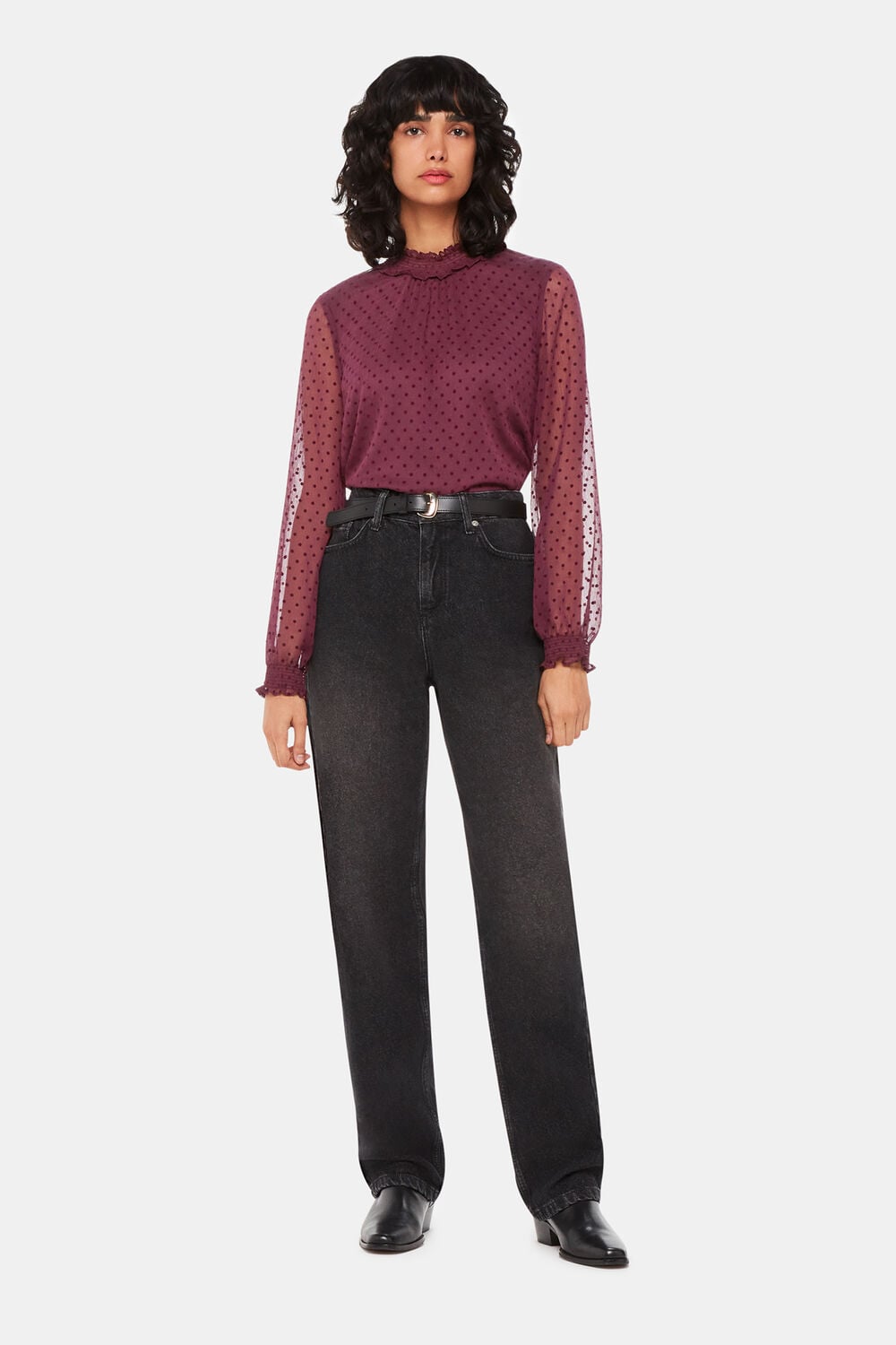 Dobby Velvet Shirred Top