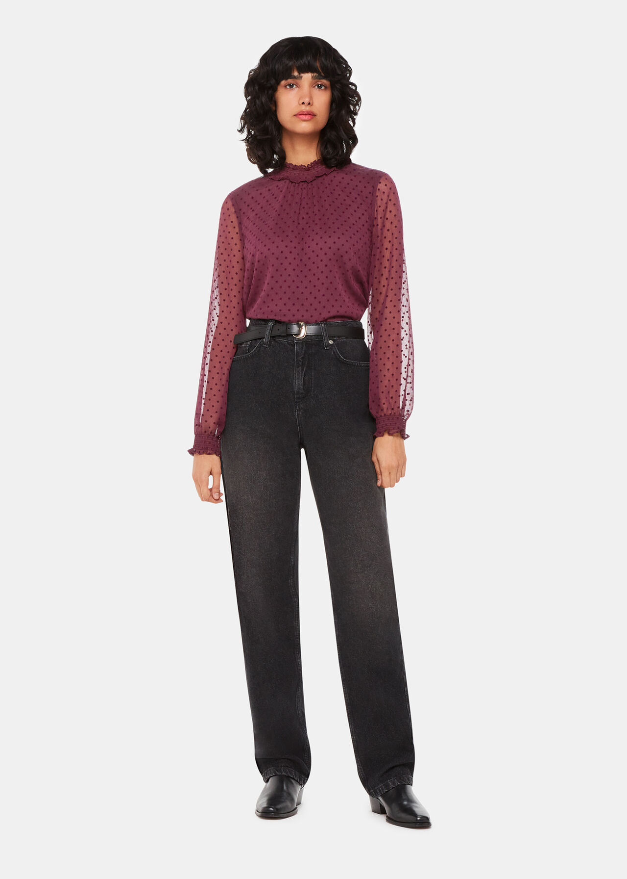 Dobby Velvet Shirred Top