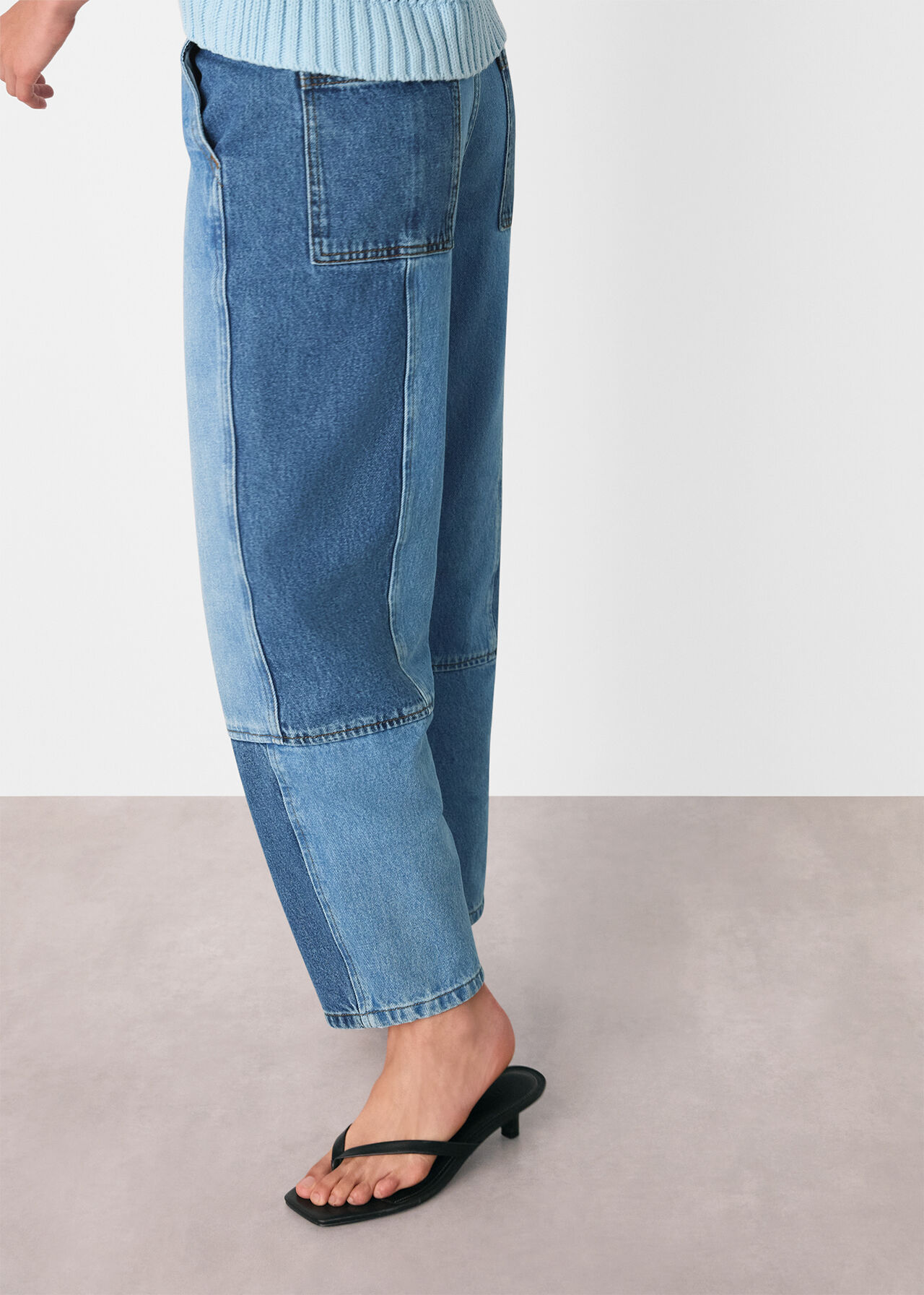 Patchwork Barrel Leg Jean