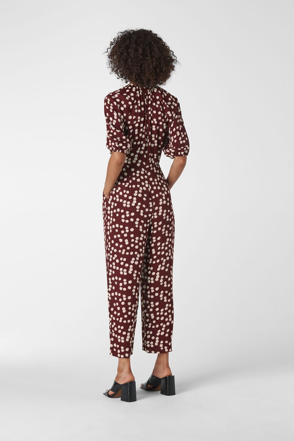 Illustrated Flower Jumpsuit Burgundy