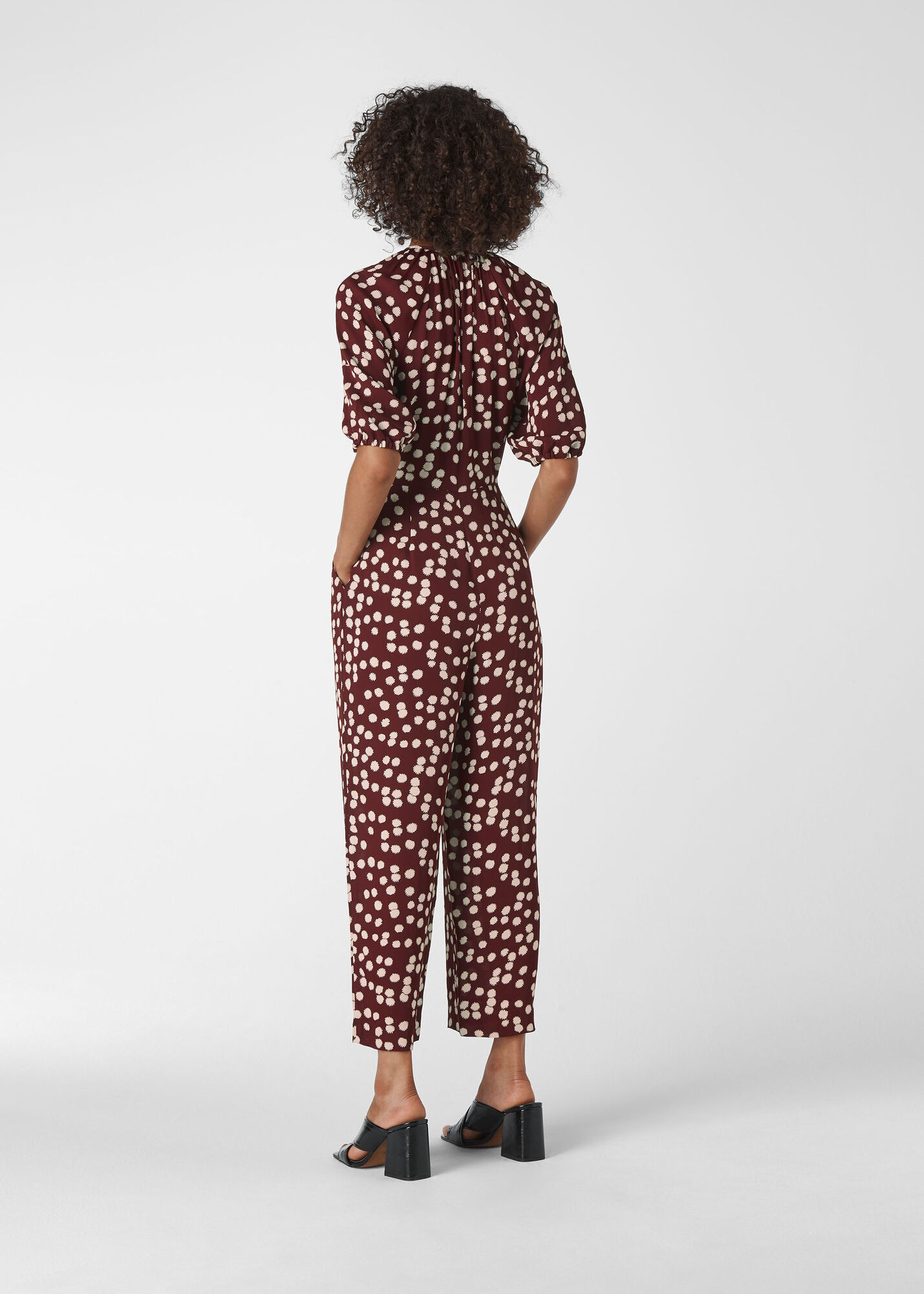 Burgundy Illustrated Flower Jumpsuit WHISTLES Whistles US