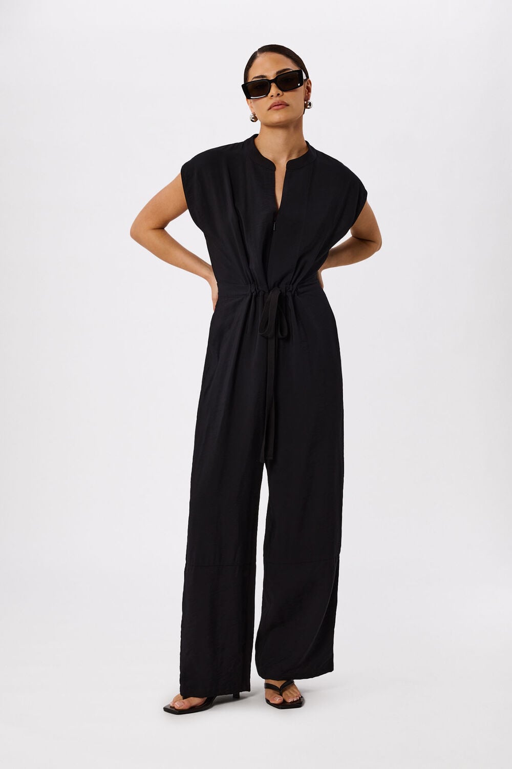 Black Petite Sleeveless Drawstring Jumpsuit