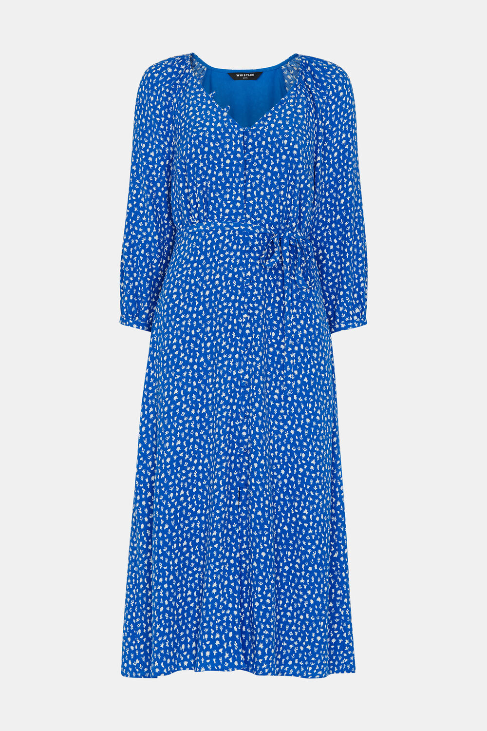 Blue Petite Micro Cactus Print Midi Dress