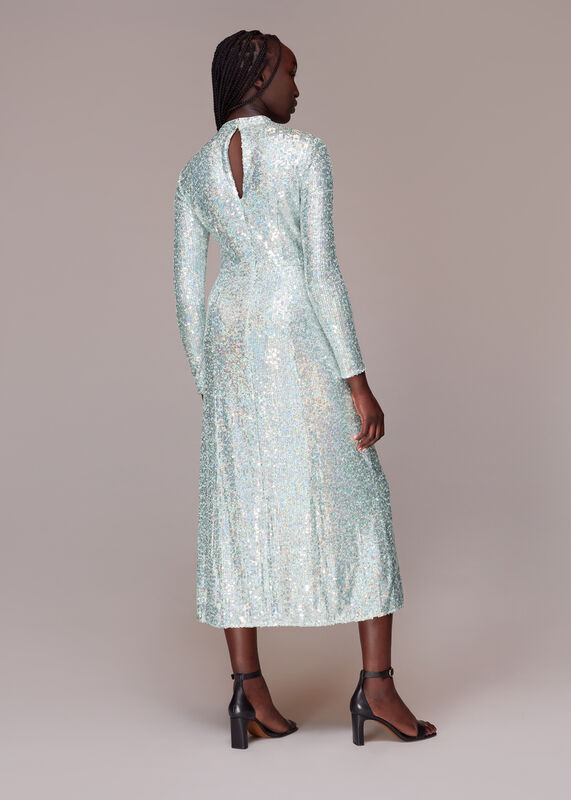 Silver Minimal Sequin Midi Dress