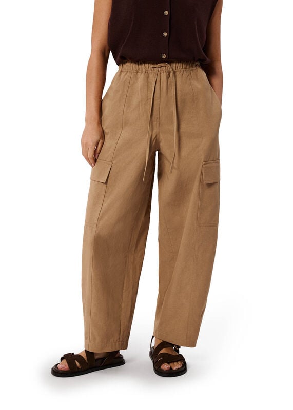 Neutral Petite Utility Cotton Barrel Trouser