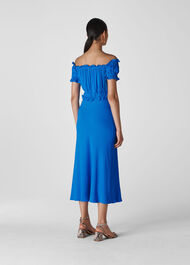Floren Shirred Bardot Dress Blue